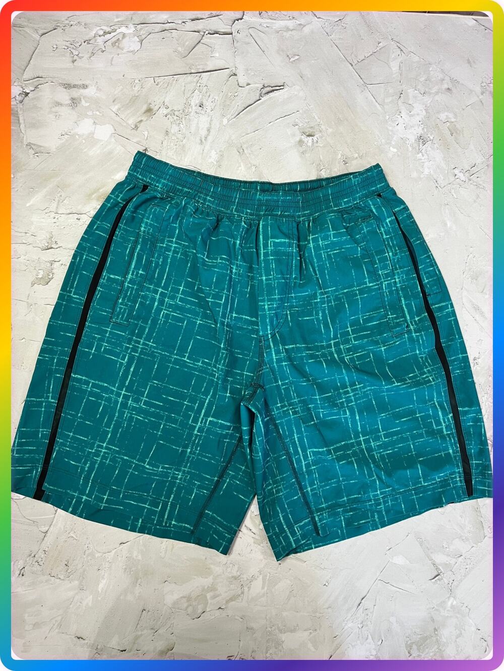 Lululemon Pace Breaker Lined Athletic Shorts SIZE L Green Blue Running Workout